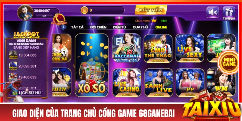 Giao diện của trang chủ cổng game 68ganebai