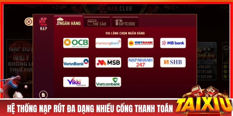 MANCLUB - Đẳng Cấp Phái Mạnh, Tiền Tỷ Lụm Về Túi Mỗi Ngày! Hệ thống nạp rút đa dạng nhiều cổng thanh toán